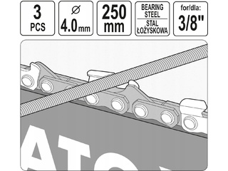 Напильники для заточки звеньев отрезных цепей YATO, 4 мм, 3 шт