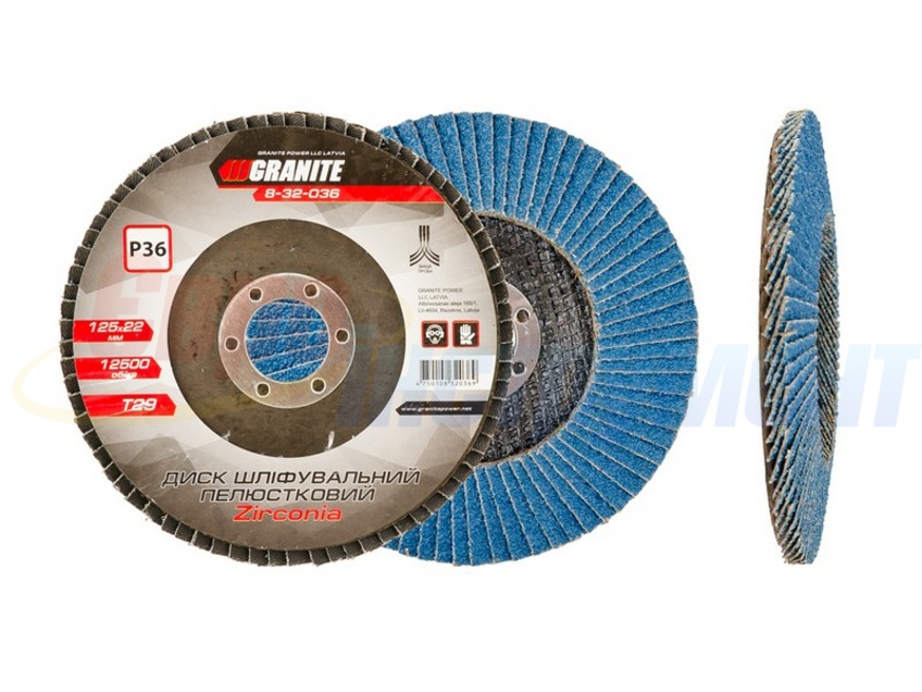 Диск шлифовальный лепестковый конусный GRANITE ZIRCONIA Т29 зерно 36 125х22 мм