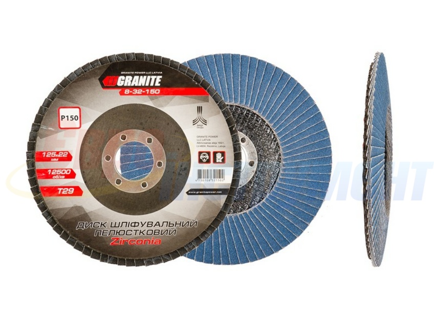 Диск шлифовальный лепестковый конусный GRANITE ZIRCONIA Т29 зерно 120 150х22 мм