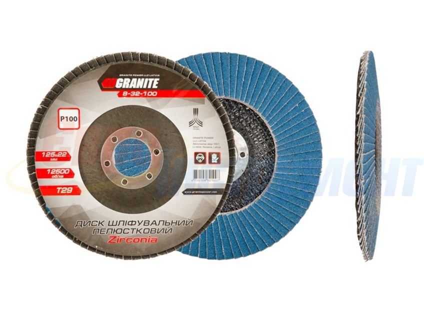 Диск шлифовальный лепестковый конусный GRANITE ZIRCONIA Т29 зерно 100 125х22 мм